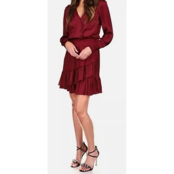 Michael Kors Julia Dress Sz XL Black Smocked Waist V-Neck Tiered Ruffle‎ Mini - Picture 2 of 8